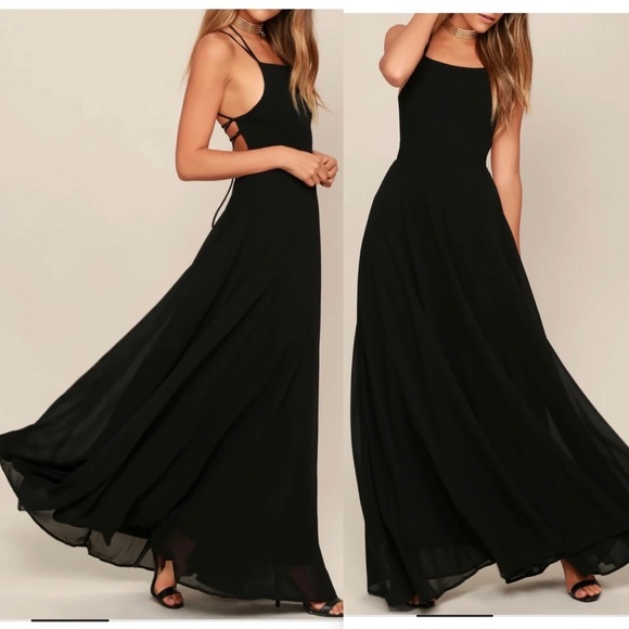 Lulus Strappy To Be Here Black Lace-Up Maxi Dress , size Small - Picture 1 of 14
